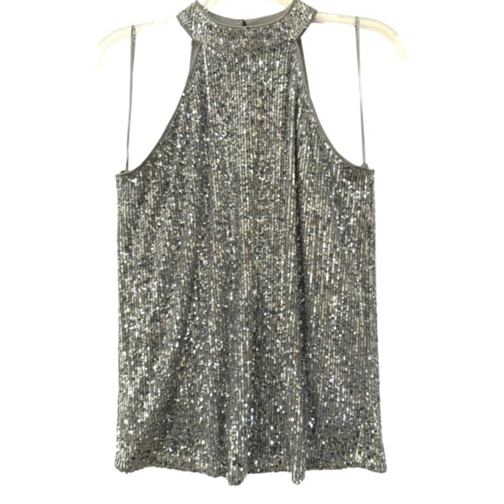 NWT Cable & Gage Silver Sequin Halter Neck Tank Top Size Small Fully Lined